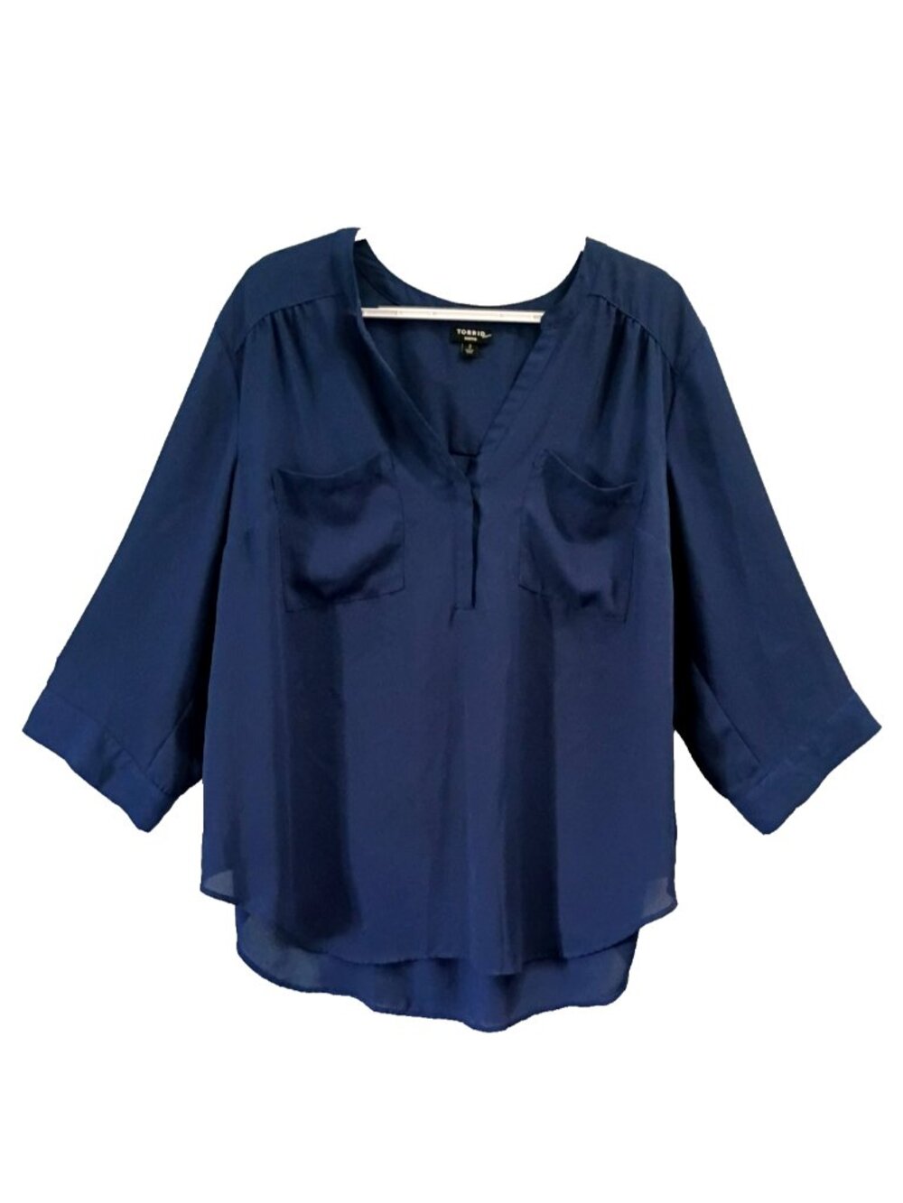 Torrid Harper Blouse Roll Tab 3/4 Sleeve Pullover V-Neck Navy Blue - Size 2X